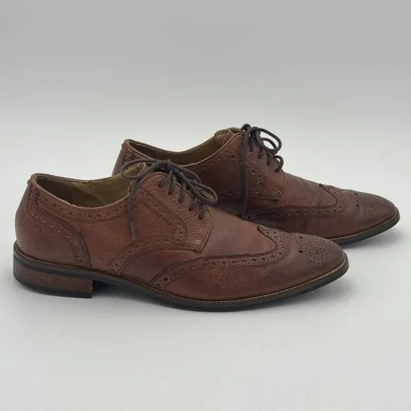 COLE HAAN Mens 9.5 Grand.OS Wingtip Oxford Leather Dress Shoes Brown C12362